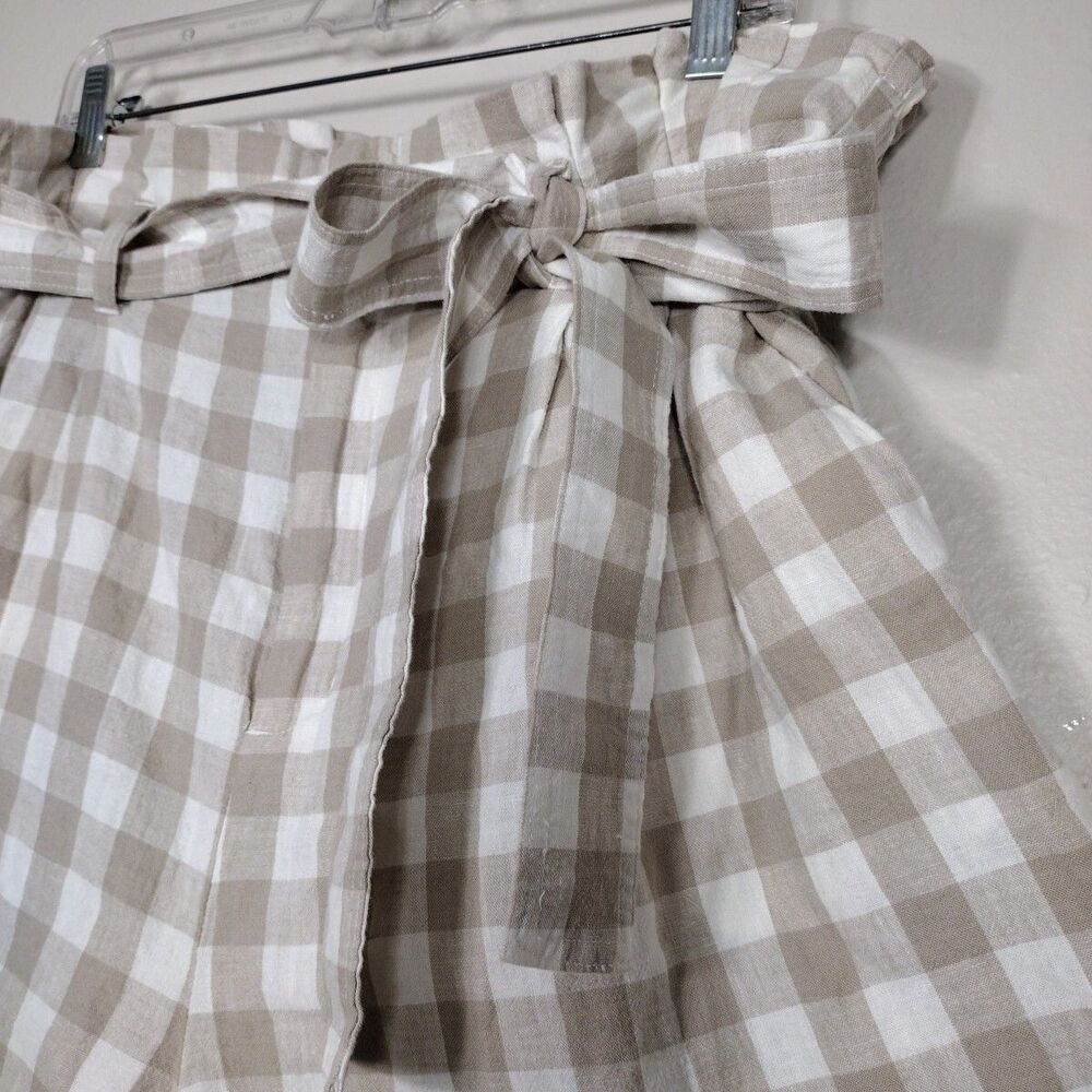 Plaid High Rise Linen Short Summer Vacay Size XL Elastic Waist Zipper Pockets - Picture 4 of 12